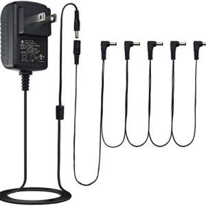 LotFancy Guitar Pedal Power Supply, 9V 1A AC DC Adapter with 5 Way Daisy Chain Cord, for BOSS Dunlop Ditto TC Electronic Guitar Pedals, UL Listed, Center Negative, Extended Length Cable