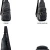 EMPERIA Faux Leather Small Sling Backpack Multipurpose Chest Bag Hiking Travel Daypack Rushsack Outdoor Black - Image 2