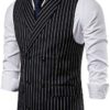 Mens Pinstripe Vest Slim Fit Formal Dress Vest Double-Breasted Business Vest - Image 2