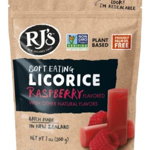 Soft Eating Raspberry Licorice - RJ's Licorice 7.05oz Bag - NON-GMO, NO HFCS, Vegan-Friendly & Kosher - Batch Made in New Zealand