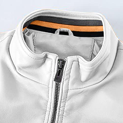 Leisure Blouse Zipper Stand Collar Pocket Leather Jacket Top for Men's Winter Work Jackets for Men - Image 4