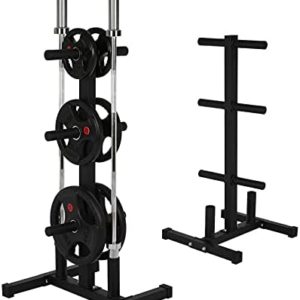 Metal Push up Bars 3-Tier Weight Plate Rack- Barbell Weight Rack Tree, 400LB Weight Capacity Plate Storage Stand Vertical Bar Holders OLY-mpic Weight Organizer for Home Aerial Yoga Stand (Black, 1)