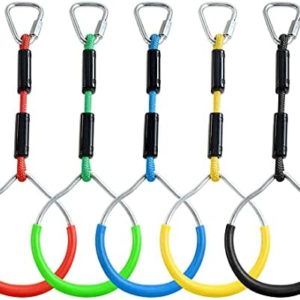 Colorful Swing Gymnastic Bar Rings, Outdoor Backyard Play Sets & Playground Equipment for Ninja Slackline, MonSkey Ring, Climbing Ring, Obstacle Ring, 5 Pack