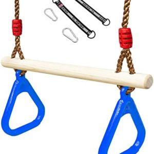 Rebala Trapeze Bar with Rings,Trapeze Swing Bar Adjustable Rope, Trapeze Gym Rings Dual-use Design, Swing Set Rings Up to 265 lb Load Capacity, Trapeze Gym Rings -Blue