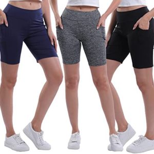 C Crush Biker Shorts Women with Pockets-3 Pack Womens Workout Shorts-Yoga Shorts-Womens Running Shorts-Tummy Control Shorts