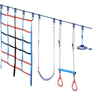 Ninja Warrior Obstacle Course for Kids 50' Slackline Kit, Jungle Gym Monkey Bars Kit for Kids and Adults, Kids Outdoor Play Equipment, Warrior Training Equipment, Playground Set for Backyard
