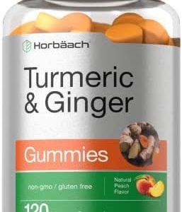 Turmeric and Ginger Gummies | 120 Count | Peach Flavor | Vegan Non-GMO & Gluten Free Supplement | by Horbaach