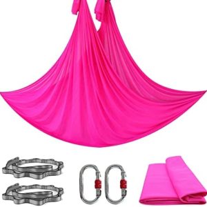 EUPEFIST Aerial Yoga Hammock Set, Pilates Yoga Swing Set, 2.8 m Wide Nylon Hammock, Silk Fabric 4M 5M 6M 7M Flying Yoga Sensory Swing Pilates Inversion Gymnastic Yoga Sling Aerial Fitness rig,H,5M