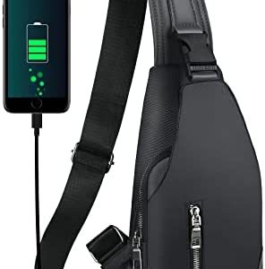 Sling Backpack with USB Charging Port, Chest Bag Crossbody Daypack Shoulder Bag for Men, Hiking, Cycling, Travel