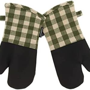 Cuisinart Buffalo Check Oven Mitts – 2 Pack, Olive and Ivory Plaid Design – Handle Hot Kitchen Items Safely – Non-Slip Grip Oven Gloves with Insulated Deep Pockets and Hanging Loop