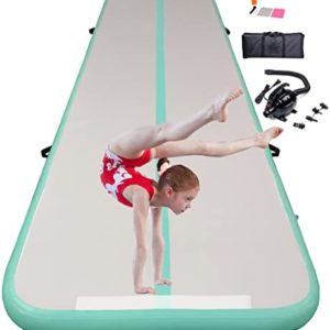 DOBESTS Inflatable Gymnastic Air Track Tumbling Mat 10ft 13ft 16ft 20ft 4/8 Inch Thick Air Mat Tumble Track Air Barrel Gymnastics Roller with Electric Air Pump