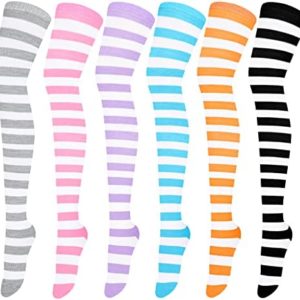Apoway 6 Pairs Extra Long Striped Thigh High Socks Over the Knee Socks Tube Socks Warm Thigh High Stockings for Women