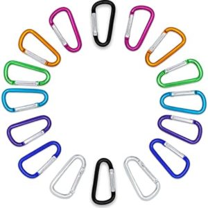 16 Pcs Carabiner Clip, 2.25" Caribeener Clips Aluminum D Ring Shape Caribeaner Clip for Keys or Other Light Weight Items - Assorted Color