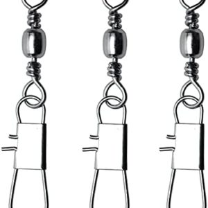 50/250pcs Fishing Barrel Swivels with Safety Snaps Swivel Stainless Steel High Strength Interlock Snap Swivels Rolling Connector Black Nickel Solid Ring Freshwater Fishing Tackles Accessories