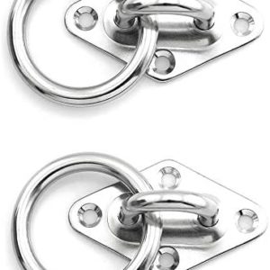 heyous 2-Pack M8 304 Stainless Steel Heavy Duty Pad Eye Hook Plate Staple Ring with Mounting Screws for Yoga Hammock Swing Marine Boat Application