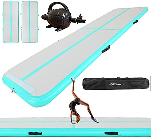 Marfula Inflatable Air Track Mat Gymnastics Mat Training Mats 4 inches Thickness With Carry Bag / Electric Pump For Home Use/Training/Cheerleading/Yoga/Water