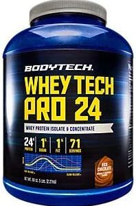 Whey Tech Pro 24 Protein Powder Protein Enzyme Blend with BCAAs to Fuel Muscle Growth Recovery, Ideal for PostWorkout Muscle Building Rich Chocolate (5 Pound) by BodyTech