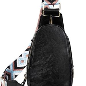 Sling Bag for Women PU Leather Sling Bag Small Crossbody Sling Backpack Multipurpose Chest Bag for Women Cycling Hiking (Black)