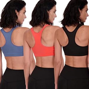 3 Pack: Women’s Mid Impact Support Sports Bra - Workout Gym Activewear Bra with Removable Cups