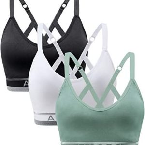 ANGOOL Strappy Sports Bras for Women, Longline Medium Support Yoga Bra Wirefree Padded Sports Bra with Adjustable Straps