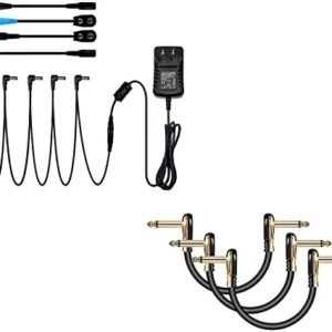 AZOR 9V Pedal Power Supply Adapter 5 Way Daisy Chain Cables with 4 Inch Guitar Patch Cable