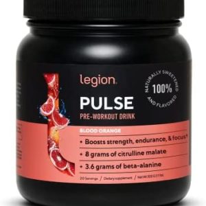 Legion Pulse Pre Workout Supplement - All Natural Nitric Oxide Preworkout Drink to Boost Energy, Creatine Free, Naturally Sweetened, Beta Alanine, Citrulline, Alpha GPC (Blood Orange) 20 Servings