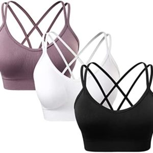 Women's Cross Back Sport Bras,Padded Strappy Criss Cross Cropped Bras for Yoga Workout Fitness S-2XL
