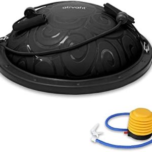 ATIVAFIT Balance Ball Half Exercise Ball Balance Trainer Inflatable Yoga Ball for Home Gym Workouts Core Strength Fitness Half Ball with Resistance Bands, Pump, Support to 660 lbs