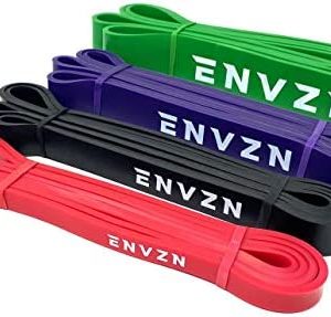 ENVZN Pull Up Bands - Pullup Resistance Assist Assistance Long Large Band Loops for Fitness, Gym, Workout, Crossfit, Therapy, Mobility, Powerlifting, Exercise, and Stretch Stretching (Set of 4)