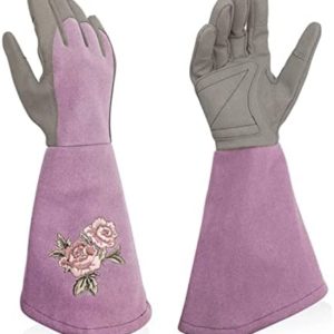 JIDOANCK 1 Pair Gardening Gloves, Non-Slip Grip Long Garden Gloves Soft Faux Leather Yard Working Gloves for Planting Light Purple S