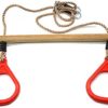 HUAWELL Wooden Trapeze with Plastic Gym Rings - Outdoor N Indoor Playground 2 in 1 Swing Set Accessories for Kids (Red) - Image 2