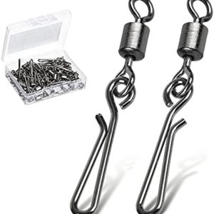 AMYSPORTS Rolling Connector Fishing Swivel Saltwater Corrosion Resistance Snap Swivels Kit Stainless Quick Fishing Snap Barrel Freshwater Trolling Accessories