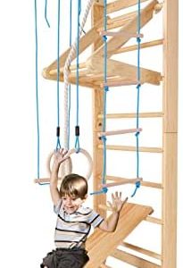 JOYMOR Wooden Swedish Wall Ladder Stall Bars Set, Kids Gymnastic Wall Gym, Climbing Play Structure Set for Kids, Children Exercise Equipment Set
