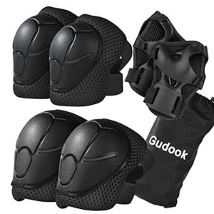 Gudook Knee Pads for Kids : Knee and Elbow Pads Wrist Guards 3 in 1 Kids Protective Gear Set for Skateboarding BMX Inline Roller Skating Cycling Bike Rollerblading Scooter Riding Sports Kids Knee Pads