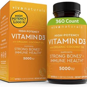 Vitamin D3 5000 IU (360 Softgels) - High Potency Vitamin D Supplements, Small Easy to Swallow Softgels & No Taste, Made with Organic Coconut Oil for Enhanced Bioavailability