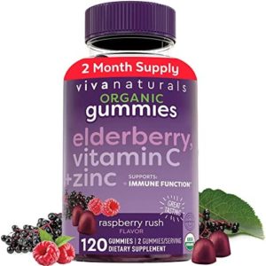 Organic Elderberry Gummies with Zinc and Vitamin C (120 Count) - Two-Month Supply, Certified USDA Organic 3-in-1 Chewable Sambucus Elderberry Gummies, Immune Support Supplement