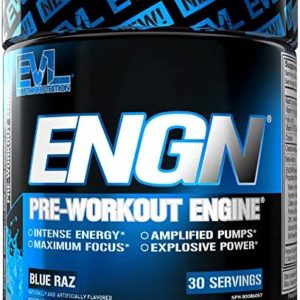 EVL Intense Pre Workout with Creatine - Pre Workout Powder Drink for Lasting Energy Focus and Recovery - ENGN Energizing Pre Workout for Men with Beta Alanine Caffeine and L Theanine (Blue Raz)