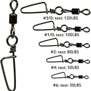 Sougayilang Fishing Rolling Swivel with Coast Lock Snap Stainless Steel Black Nickel Fish Swivels Line Connector