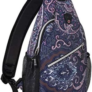 MOSISO Sling Backpack,Travel Hiking Daypack Pattern Rope Crossbody Shoulder Bag, Navy Blue Base Totem Texture
