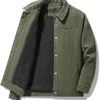 Male Vintage Slim Fit Corduroy Denim Jacket Casual Stand Collar Button Down Fleece Lined Trucker Jacket Outdoor Coat Men - Image 3