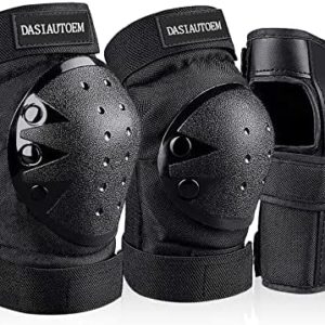 DASIAUTOEM Protective Gear Set for Adult/Youth/Children, 3 in 1 Adjustable Strap Knee Pads Elbow Pads Wrist Guards for Skateboarding Inline Roller Skating Cycling Biking BMX Bicycle Scooter etc