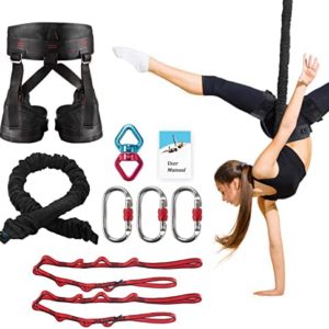 KINGTLE Natural Latex Yoga Bungee Cord, Gravity Elastic Resistance Bands Set, Indoor Bungee Dance Fitness Kit with Daisy Chains, Carabiners, Harness and Rotational Device