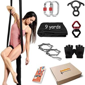 Luceinvita 9 Yards Aerial Silks, Durable Aerial Yoga Hammock Kit with Hardware & Guide Low to Medium Stretch Yoga Swing for Kids and Adults - Yoga Starter Kit for Home or Outdoor
