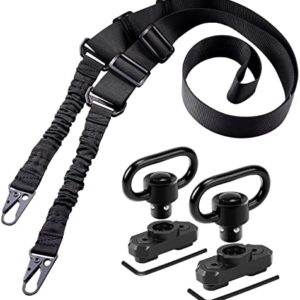 REERON Two Point Traditional Sling with Mounts - Adjustable Extra Long Two Point Traditional Sling with 2 Pack 1.25" QD Sling Rail Swivel Mounts for Mlock