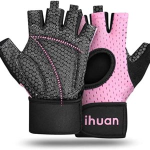 ihuan Breathable Weight Lifting Gloves: Fingerless Workout Gym Gloves with Wrist Support | Enhance Palm Protection | Extra Grip for Fitness | Lifting | Training | Rowing | Pull-ups……