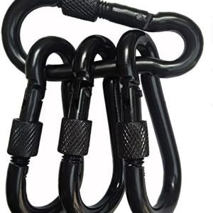 YCLOVE 4 PCS 3" Carabiner Hooks Clips Hammock Locking Carabiner Heavy Duty 500LBS Screw Spring-Loaded Gate Snap Gear Clip Utility Hooks Backpack Hanging Buckle for Camping Hiking Fishing Black