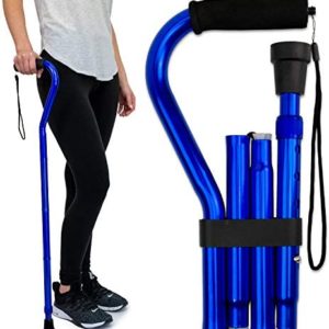 RMS Folding Cane with Offset Foam Handle, Adjustable Walking Stick with Carrying Pouch