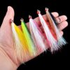 Bucktail Teasers Fishing Hook with 3D Eyes 5PCS High Carbon Steel Hooks Fluke Rigs Mylar Flash Bucktail Teasers Fly Fishing Bass Sea Lures - Image 2