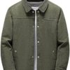 Male Vintage Slim Fit Corduroy Denim Jacket Casual Stand Collar Button Down Fleece Lined Trucker Jacket Outdoor Coat Men - Image 2