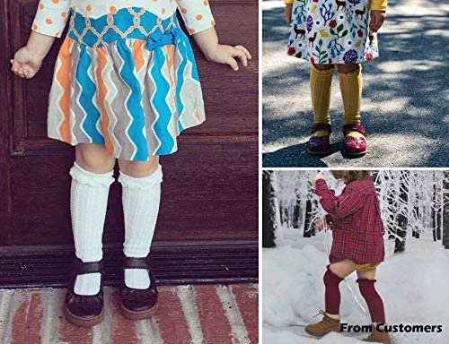 EPEIUS Baby Girls Knee High Socks Cotton Uniform Socks Tube Ruffled Stockings Newborn Infant Toddler (Pack of 3/5) - Image 7